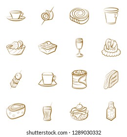 Drinks and Snacks set. Background for printing, design, web. Usable as icons. Binary color.