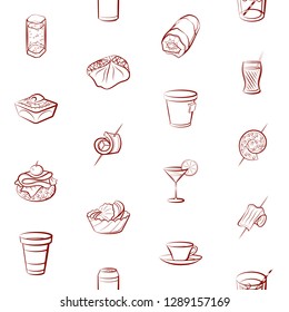 Drinks and Snacks set. Background for printing, design, web. Usable as icons. Seamless. Binary color.