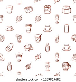 Drinks and Snacks set. Background for printing, design, web. Usable as icons. Seamless. Binary color.