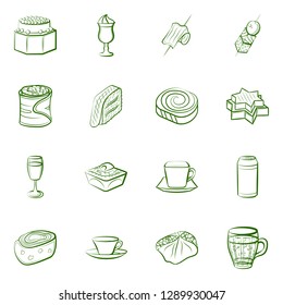 Drinks and Snacks set. Background for printing, design, web. Usable as icons. Binary color.