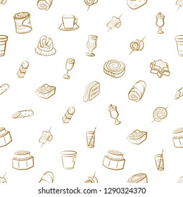 Drinks and Snacks set. Background for printing, design, web. Usable as icons. Seamless. Binary color.
