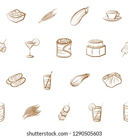 Drinks, Snacks and Vegetables set. Background for printing, design, web. Usable as icons. Seamless. Binary color.