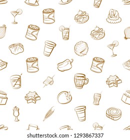 Drinks, Snacks and Vegetables set. Background for printing, design, web. Usable as icons. Seamless. Binary color.