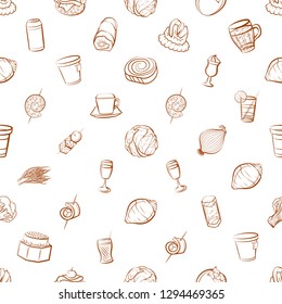 Drinks, Snacks and Vegetables set. Background for printing, design, web. Usable as icons. Seamless. Binary color.