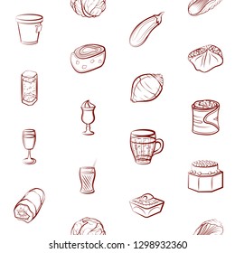 Drinks, Snacks and Vegetables set. Background for printing, design, web. Usable as icons. Seamless. Binary color.