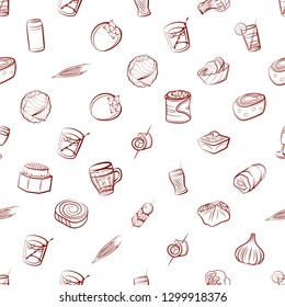 Drinks, Snacks and Vegetables set. Background for printing, design, web. Usable as icons. Seamless. Binary color.