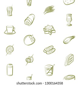Drinks, Snacks and Vegetables set. Background for printing, design, web. Usable as icons. Seamless. Binary color.