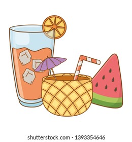 drinks and summer time objets cartoon