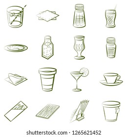 Drinks and Table setting set. Background for printing, design, web. Usable as icons. Seamless. Color.