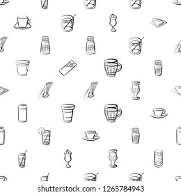 Drinks and Table setting set. Background for printing, design, web. Usable as icons. Seamless. Monochrome binary, black and white.