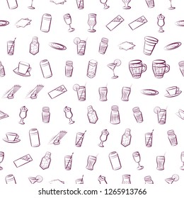 Drinks and Table setting set. Background for printing, design, web. Usable as icons. Seamless. Color.