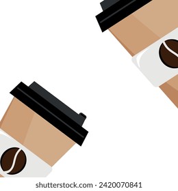drinks themed poster, banner or ad with halves of craft coffee cups on different sides of the background