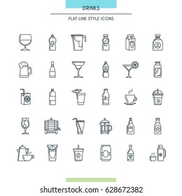 Drinks thin line icons set. Vector Illustration