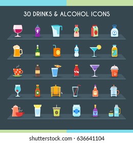 Drinks thin line icons set. Vector Illustration