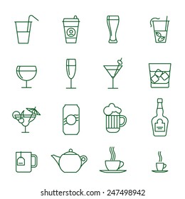 Drinks thin line vector icon set