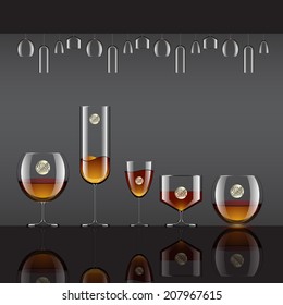 Drinks in Transparent glass and alcohol drinks. vector illustration.