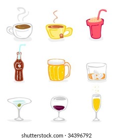 Drinks variety collection. Naive vector illustration set.