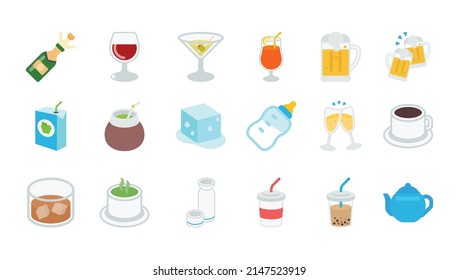 Drinks Vector Emoticons. All Drinks In One Big Emoji Set