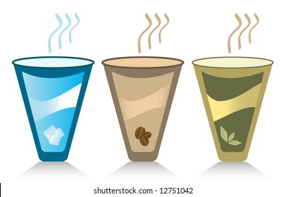 Drinks vector : ice-cocktail, coffee, green tea