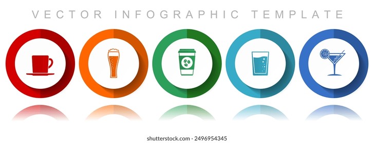 Drinks vector icon collection, miscellaneous icons such as cup, glass and drink, flat design infographic template in eps 10