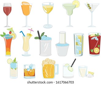 Drinks vector icon set.Alcholic drinks set.World drinks vector set.