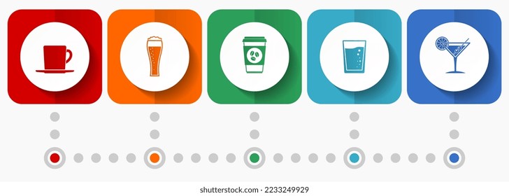 Drinks vector icons, restaurant flat design web buttons collection, business concept infographic template