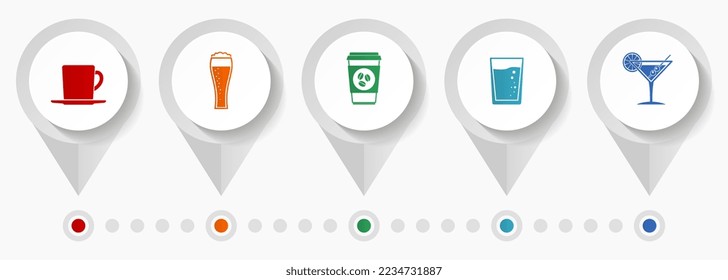 Drinks vector icons, restaurant flat design web pointers collection, business concept infographic template