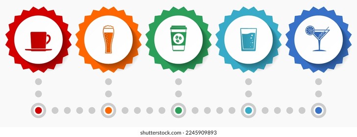 Drinks vector icons, restaurant flat design web badges collection, business infographic template