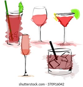 Drinks Vector Illustration, Cocktail Card