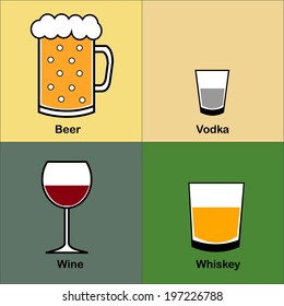 Drinks Vector Set (Beer , Whiskey , Wine and Vodka)