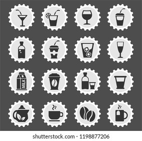 drinks web icons stylized postage stamp for user interface design