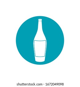 bebe alcohol de botella de vino con el icono de la ilustración del corcho vectorial estilo bloque azul