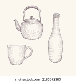 Drinkware Teapot Cup Bottle in classic vintage style