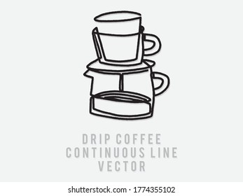 drip cofee, cone brew continuous line vector drawing. Isolated on a white background.