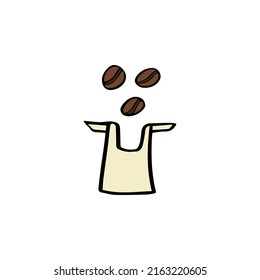 Drip coffee bag with beans isolated on white background