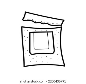 Drip coffee bag for easy brewing in a cup. vector hand drawn icons, doodle isolated illustration on white background. 