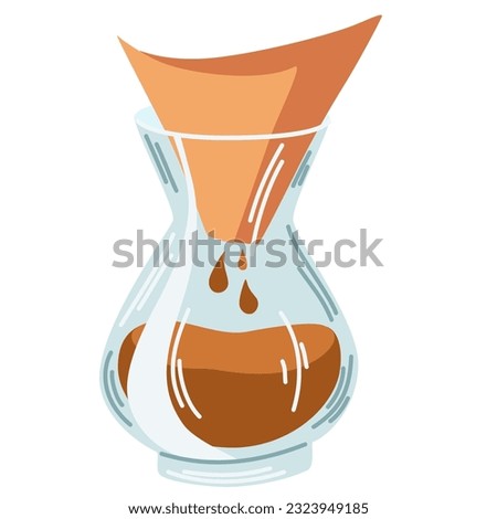 Drip coffee brewing device. Coffee making equipment. Hand drawn vector illustration in doodle style for coffee shops, restaurants, morning routine.