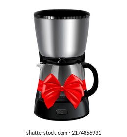 Sleek Monochrome Red 3d Icon Of A Single Colored Coffee Maker