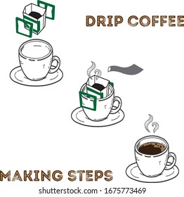 Drip coffee making by steps