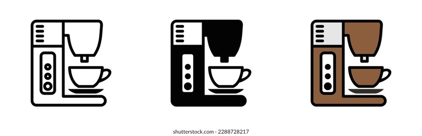 Drip coffee and tea maker icon vector. Coffee and tea machine icon sign and symbol in line, flat, and color style. Tea and coffee machine icon. Vector illustration	
