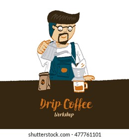 Drip coffee workshop vector - freehand Illustration