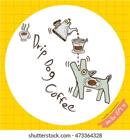 Drip Dog Coffee funny logo, vector illustration