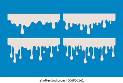 Drip and flow of milk. Abstract splash of white liquid. Drop and splashing cream or yogurt. Vector isolated illustration. Stream and stain paint - design element.