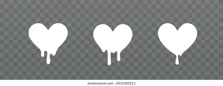 Tropfenherz aus Milch, Soße oder Farbe isoliert auf transparentem Hintergrund. White Chocolate Melt Liquid Splash Borders. Vektor-Milchtropfen-Muster