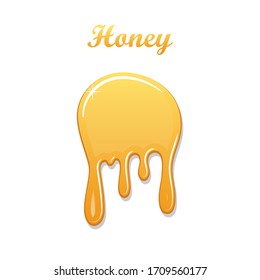 getrockneter Honigsirup, einzeln auf weißem Hintergrund. 3D-Flüssigkeit. Gold Tropfen Flüssigkeit Design. Karamellstoff verschlucken. Goldene gesunde Soße. Braunes Öl. Orangefarbene Süßspeisen. Süßwaren. Vektorillustration