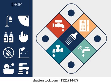 drip icon set. 13 filled drip icons.  Simple modern icons about  - Shower, Faucet, Ink, Inks, Tap