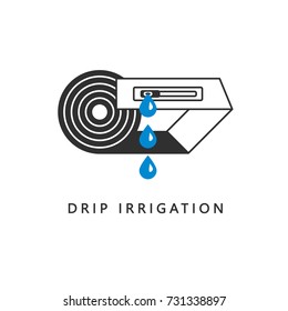 Drip irrigation icon. Drop tape with emitter, drops. Modern linear style. Vector illustration.