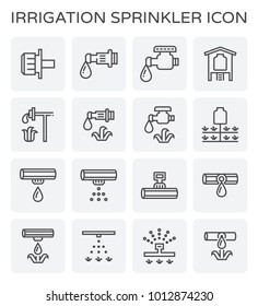 Drip irrigation icon. Part of micro irrigation system. Consist of dripping emitter, water drip, HDPE or PE pipe or high pressure pipeline. For saving watering vegetable, crop, plant in farm or yard.