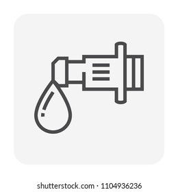 Drip irrigation icon. Part of micro irrigation system to saving water by drip water to root of plant. Consist of dripping emitter, water drip. Provide moisture to vegetable, crop, plant. 64x64 px.