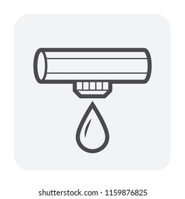 Drip irrigation icon. Part of micro irrigation system. Consist of dripping emitter, water drip, HDPE or PE pipe or high pressure pipeline. For saving watering vegetable, crop, plant in farm or yard.